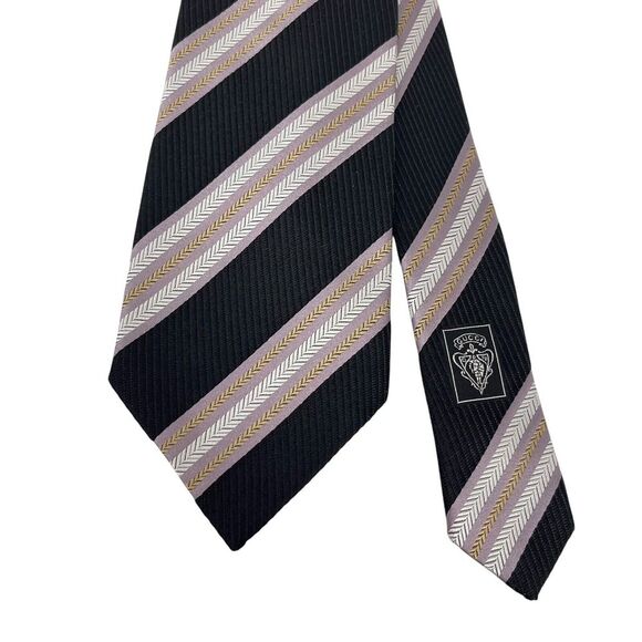 Gucci NEW Men's Tie Chevron Striped Logo Black Woven 100% Silk 3.75" (W) 58" (W) - Picture 1 of 11